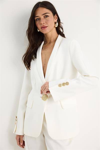 Kadın Gold Düğme Detaylı Hakim Yaka Şık Blazer Ceket 50182 60283264 - Ekru