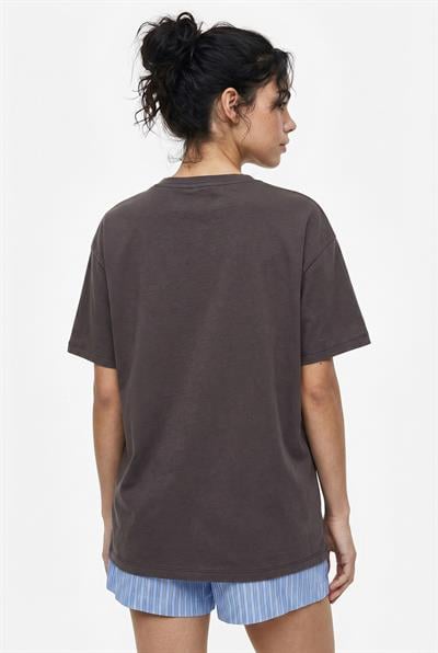 Kadın Good Day Baskılı Nakış Detaylı Relaxed Fit T-Shirt 7642 60286117 - Kahverengi