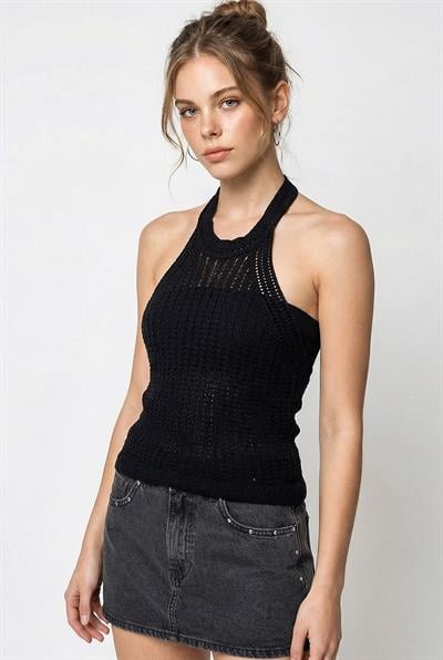 Kadın Halter Yaka Ajurlu Triko Bluz 60261508 - Siyah