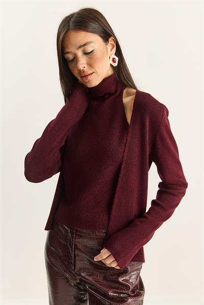 Kadın Halter Yaka İçten Bluz Detaylı Hırka TH251006 60283834 - Bordo