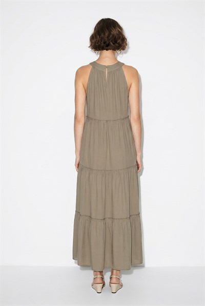 Kadın Halter Yaka Kat Kat Detaylı Modal Maxi Elbise 4852 60286367 - Haki