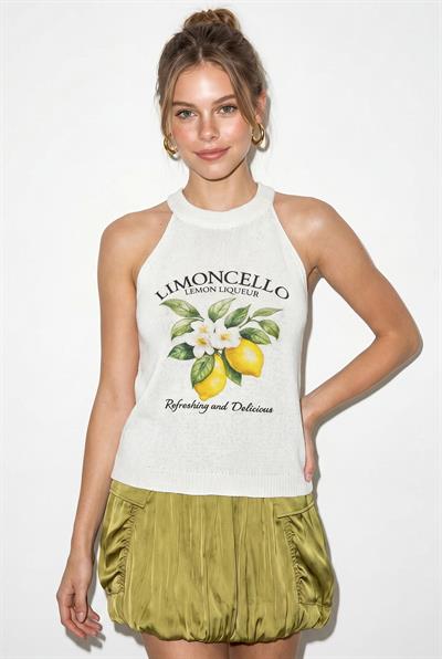 Kadın Halter Yaka Limon Baskılı Triko Pamuklu Bluz TK261059 60286222 - Ekru
