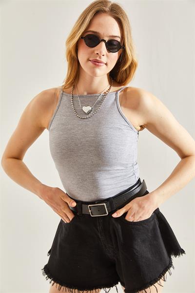 Kadın Halter Yaka Saran Basic Bluz 60251253 - Gri