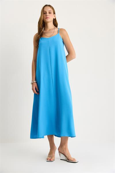 Kadın İp Askılı Astarlı Dökümlü Rahat Yazlık Elbise 5247 60281074 - Gök Mavisi