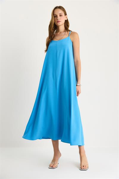 Kadın İp Askılı Astarlı Dökümlü Rahat Yazlık Elbise 5247 60281074 - Gök Mavisi