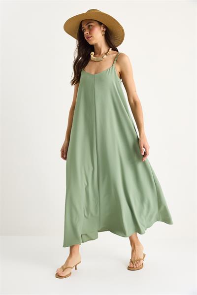 Kadın İp Askılı Astarlı Dökümlü Rahat Yazlık Elbise 5247 60281074 - Çağla Yeşili