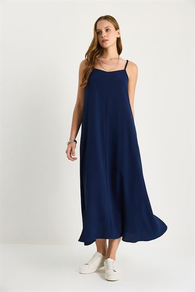 Kadın İp Askılı Astarlı Dökümlü Rahat Yazlık Elbise 5247 60281074 - Lacivert