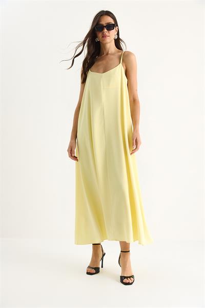 Kadın İp Askılı Astarlı Dökümlü Rahat Yazlık Elbise 5247 60281074 - Limon Sarısı
