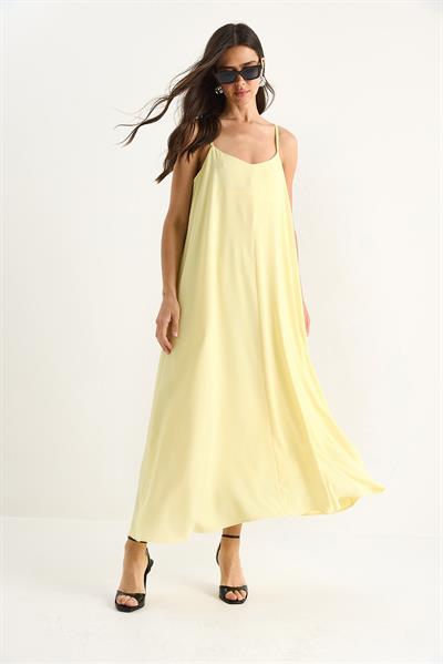 Kadın İp Askılı Astarlı Dökümlü Rahat Yazlık Elbise 5247 60281074 - Limon Sarısı