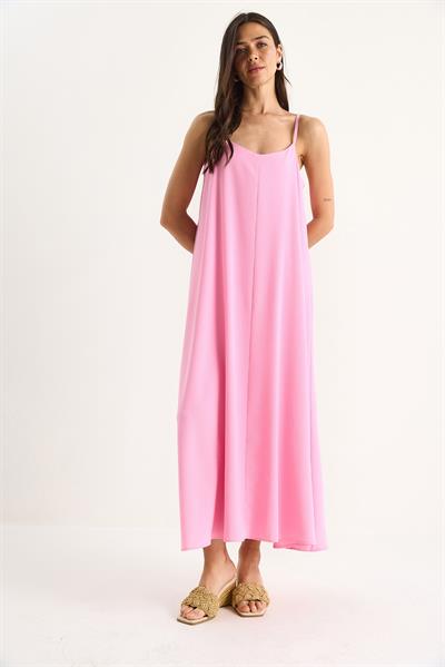 Kadın İp Askılı Astarlı Dökümlü Rahat Yazlık Elbise 5247 60281074 - Şeker Pembe