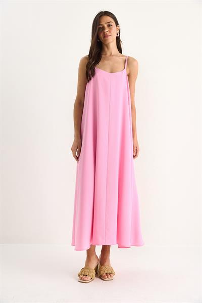 Kadın İp Askılı Astarlı Dökümlü Rahat Yazlık Elbise 5247 60281074 - Şeker Pembe