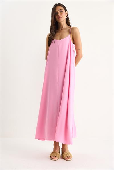 Kadın İp Askılı Astarlı Dökümlü Rahat Yazlık Elbise 5247 60281074 - Şeker Pembe