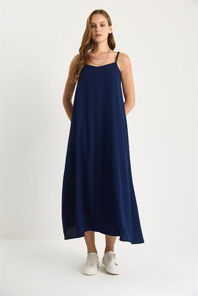 Kadın İp Askılı Astarlı Dökümlü Rahat Yazlık Elbise 5247 60281074 - Lacivert