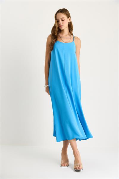 Kadın İp Askılı Astarlı Dökümlü Rahat Yazlık Elbise 5247 60281074 - Gök Mavisi