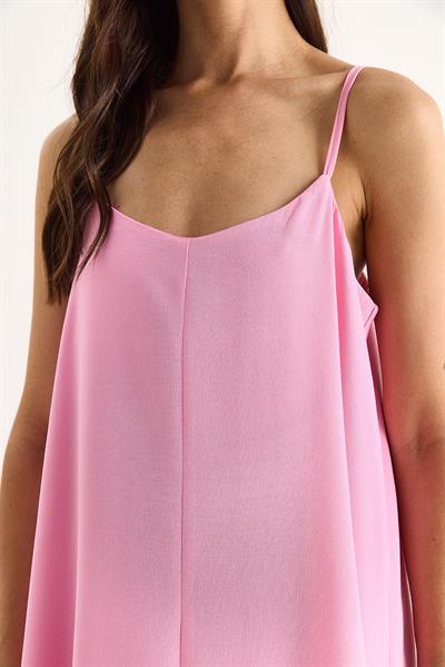 Kadın İp Askılı Astarlı Dökümlü Rahat Yazlık Elbise 5247 60281074 - Şeker Pembe