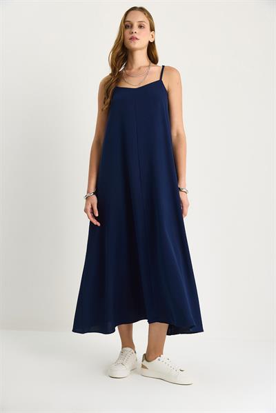 Kadın İp Askılı Astarlı Dökümlü Rahat Yazlık Elbise 5247 60281074 - Lacivert