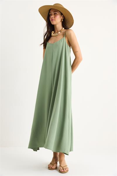 Kadın İp Askılı Astarlı Dökümlü Rahat Yazlık Elbise 5247 60281074 - Çağla Yeşili