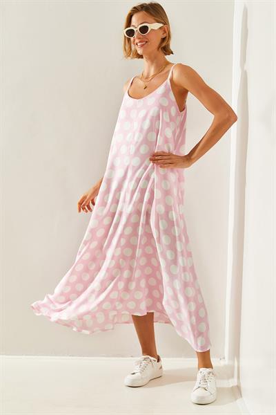 Kadın İp Askılı Puantiyeli Asimetrik Kesim Basic 164 Elbise 60251438 - Pudra