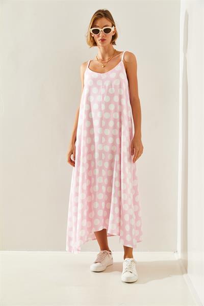 Kadın İp Askılı Puantiyeli Asimetrik Kesim Basic 164 Elbise 60251438 - Pudra