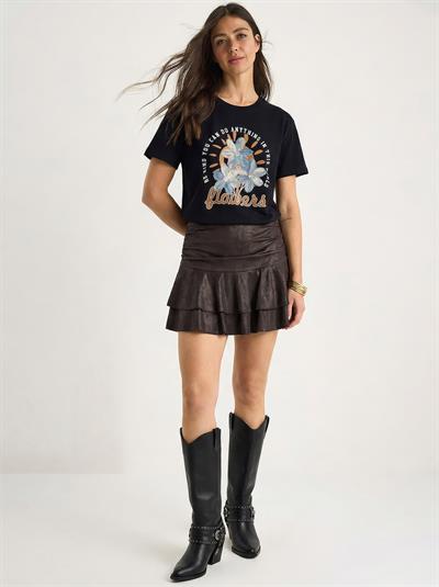 Kadın Kabartma Çiçek Aplikeli Yazı Baskılı Basic T-Shirt 7524 60283951 - Siyah