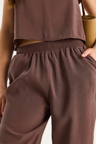 Kadın Kalın Askılı Bluz Beli Lastikli Pantolon Modal Takım 3089 60283231 - Cappuccino