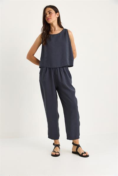 Kadın Kalın Askılı Bluz Beli Lastikli Pantolon Modal Takım 3089 60283231 - Füme