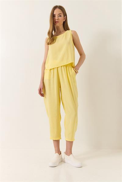Kadın Kalın Askılı Bluz Beli Lastikli Pantolon Modal Takım 3089 60283231 - Limon Sarısı