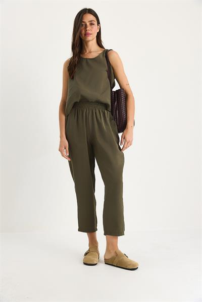 Kadın Kalın Askılı Bluz Beli Lastikli Pantolon Modal Takım 3089 60283231 - Koyu Haki