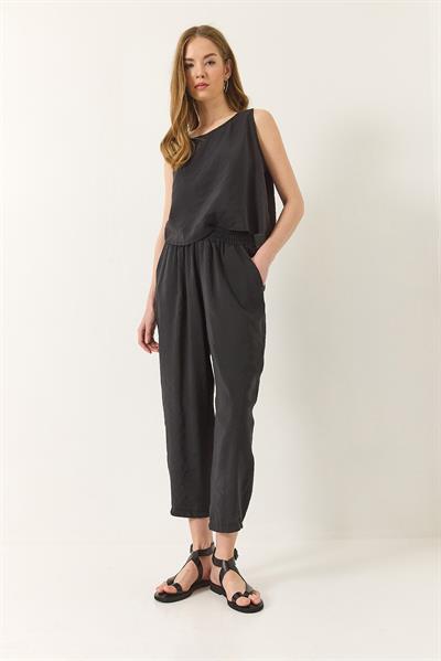 Kadın Kalın Askılı Bluz Beli Lastikli Pantolon Modal Takım 3089 60283231 - Siyah