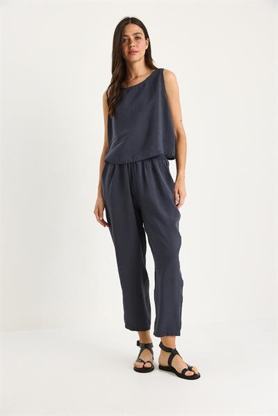 Kadın Kalın Askılı Bluz Beli Lastikli Pantolon Modal Takım 3089 60283231 - Füme