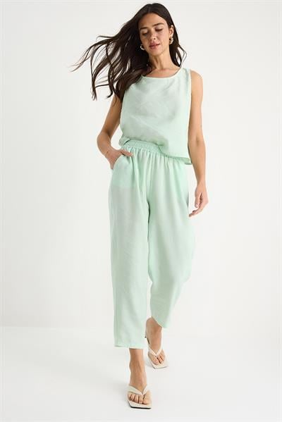 Kadın Kalın Askılı Bluz Beli Lastikli Pantolon Modal Takım 3089 60283231 - Su Yeşili