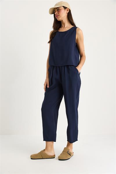 Kadın Kalın Askılı Bluz Beli Lastikli Pantolon Modal Takım 3089 60283231 - Lacivert