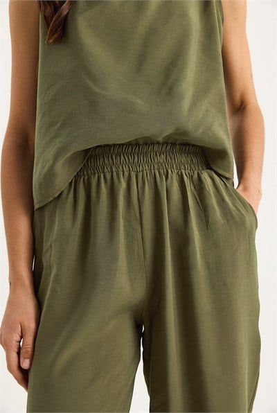 Kadın Kalın Askılı Bluz Beli Lastikli Pantolon Modal Takım 3089 60283231 - Koyu Haki
