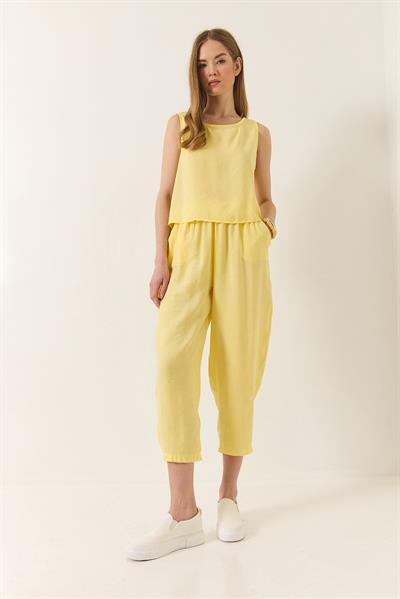 Kadın Kalın Askılı Bluz Beli Lastikli Pantolon Modal Takım 3089 60283231 - Limon Sarısı