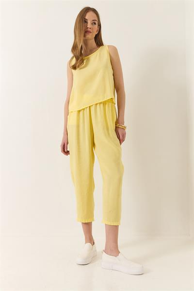 Kadın Kalın Askılı Bluz Beli Lastikli Pantolon Modal Takım 3089 60283231 - Limon Sarısı