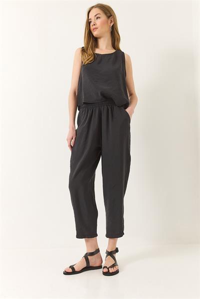 Kadın Kalın Askılı Bluz Beli Lastikli Pantolon Modal Takım 3089 60283231 - Siyah