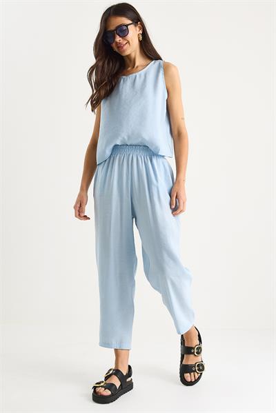 Kadın Kalın Askılı Bluz Beli Lastikli Pantolon Modal Takım 3089 60283231 - Bebe Mavisi