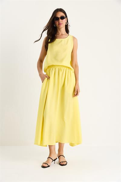 Kadın Kalın Askılı Bluz Beli Lastikli Etek Modal Takım 60283447 - Limon Sarısı