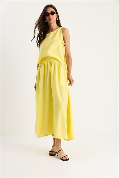 Kadın Kalın Askılı Bluz Beli Lastikli Etek Modal Takım 60283447 - Limon Sarısı