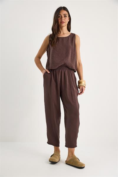 Kadın Kalın Askılı Bluz Beli Lastikli Pantolon Modal Takım 3089 60283231 - Acı Kahve