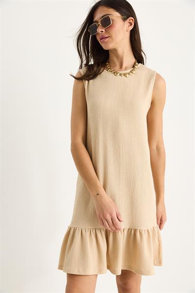 Kadın Kalın Askılı Rahat Kesim Volanlı Bürümcük Elbise 60283373 - Bej