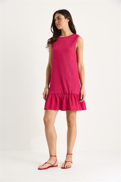 Kadın Kalın Askılı Rahat Kesim Volanlı Bürümcük Elbise 60283373 - Fuşya