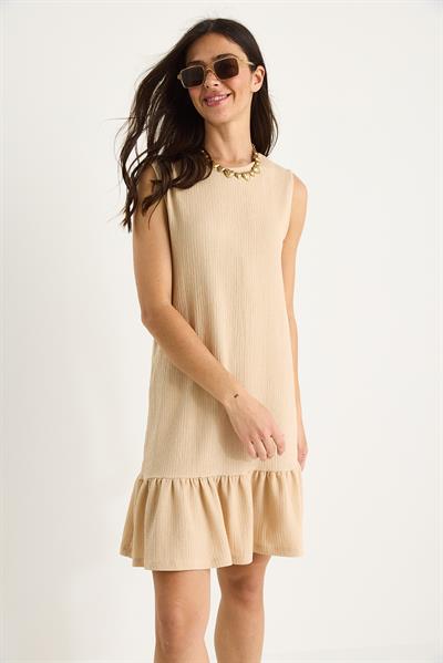 Kadın Kalın Askılı Rahat Kesim Volanlı Bürümcük Elbise 60283373 - Bej