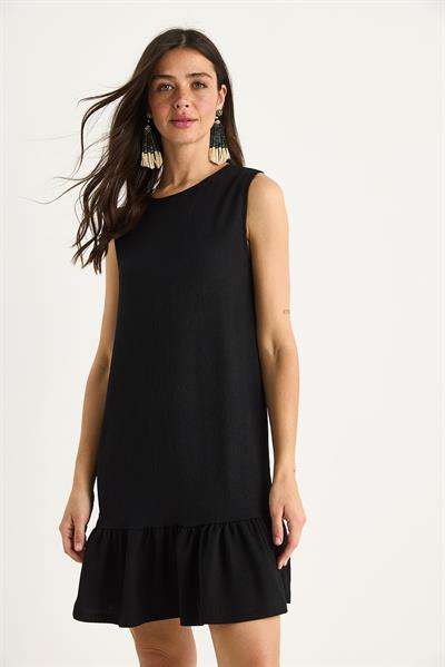 Kadın Kalın Askılı Rahat Kesim Volanlı Bürümcük Elbise 60283373 - Siyah