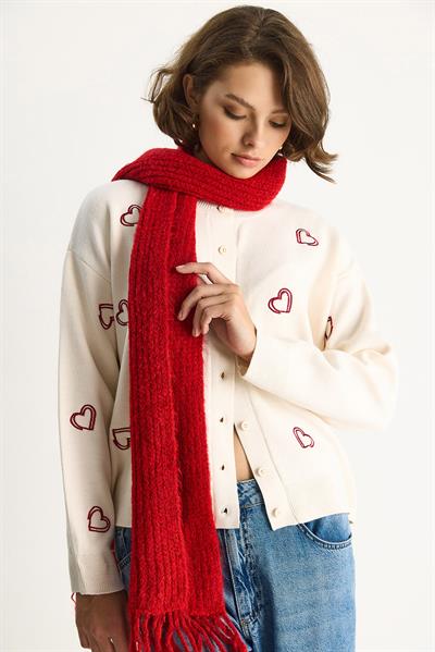 Kadın Kalp Nakışlı Bisiklet Yaka Triko Hırka TH251036 60283547 - Krem