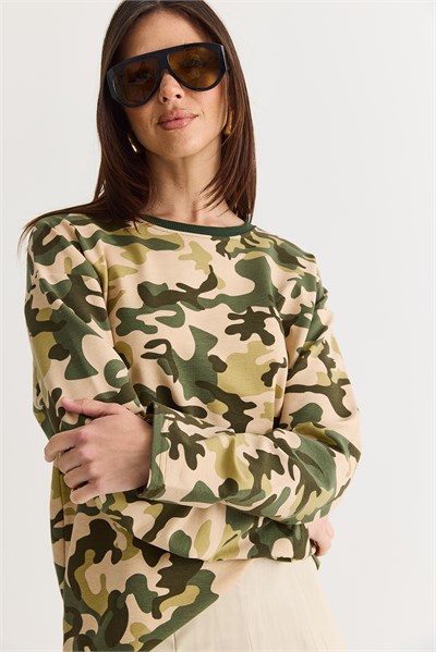 Kadın Kamuflaj Desenli Oversize Sweatshirt 6216 60286561 - Yeşil