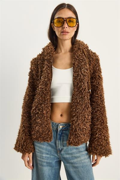 Kadın Kapüşonlu Astarlı Teddy Mont 2818 60281117 - Kahverengi