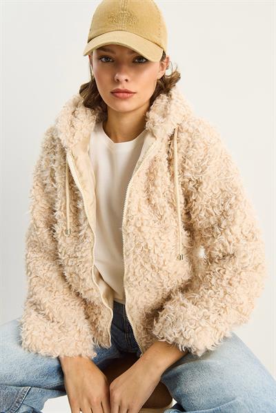 Kadın Kapüşonlu Astarlı Teddy Mont 2818 60281117 - Krem