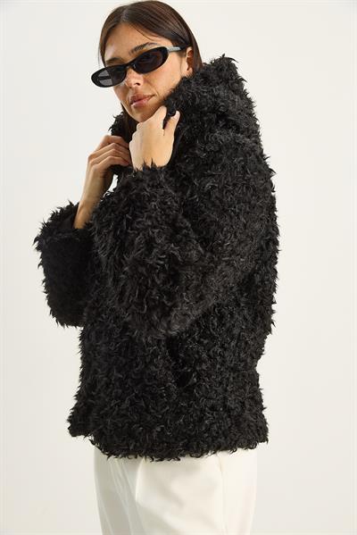 Kadın Kapüşonlu Astarlı Teddy Mont 2818 60281117 - Siyah