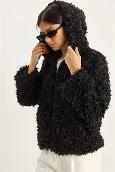 Kadın Kapüşonlu Astarlı Teddy Mont 2818 60281117 - Siyah